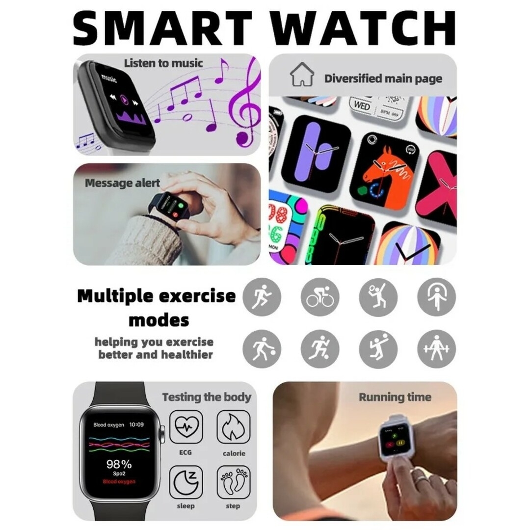 スマートウォッチ Watch 8 新品 歩数計/心拍計/血圧計 通話機能付き メンズの時計(腕時計(デジタル))の商品写真