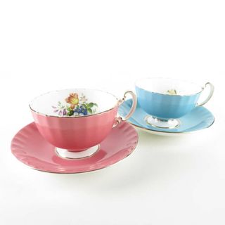 エインズレイ(Aynsley China)の Aynsley エインズレイ ペンブロック コーヒーカップ＆ソーサー 2客 セット ピンク ブルー 鳥 花 SU4493T (グラス/カップ)