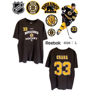 リーボック(Reebok)のNHL　ボストン・ブルーインズ　チャラ　33　Tシャツ　L　黒　USA古着(Tシャツ/カットソー(半袖/袖なし))