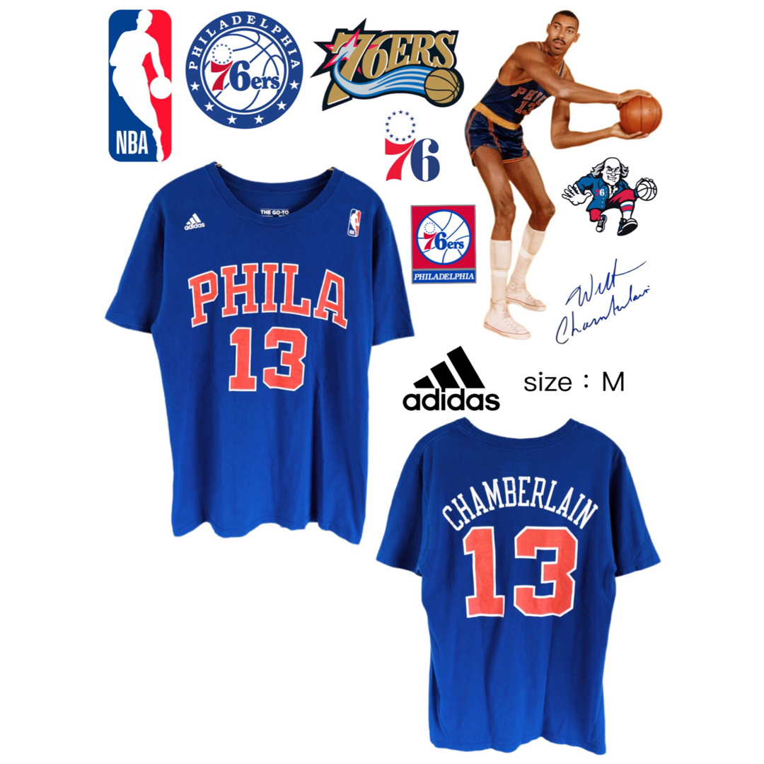 adidas(アディダス)のNBA　76ers　チェンバレン　13　永久欠番　Tシャツ　M　青　USA古着 メンズのトップス(Tシャツ/カットソー(半袖/袖なし))の商品写真