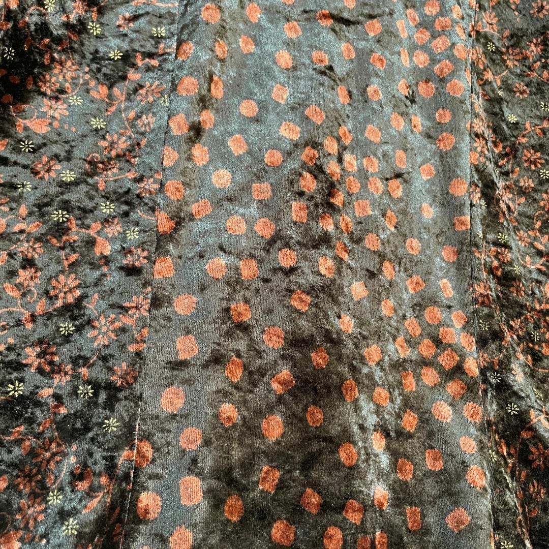80～90s 日本製 光沢 ベロア シャツ 総柄 花柄 長袖 ブラックトップス
