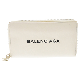 バレンシアガ(Balenciaga)のBALENCIAGA バレンシアガ ロゴプリント レザー ラウンドジップ ウォレット ホワイト 長財布 490625(長財布)
