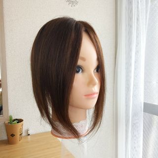 人毛レミー100%ヘアピース☆ブラウン11×12☆30cmリアル植毛 薄毛隠し-