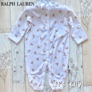 ラルフローレン(Ralph Lauren)の6m70cm 長袖　ロンパース　白　ピンク　フラグベア　ラルフローレン(ロンパース)