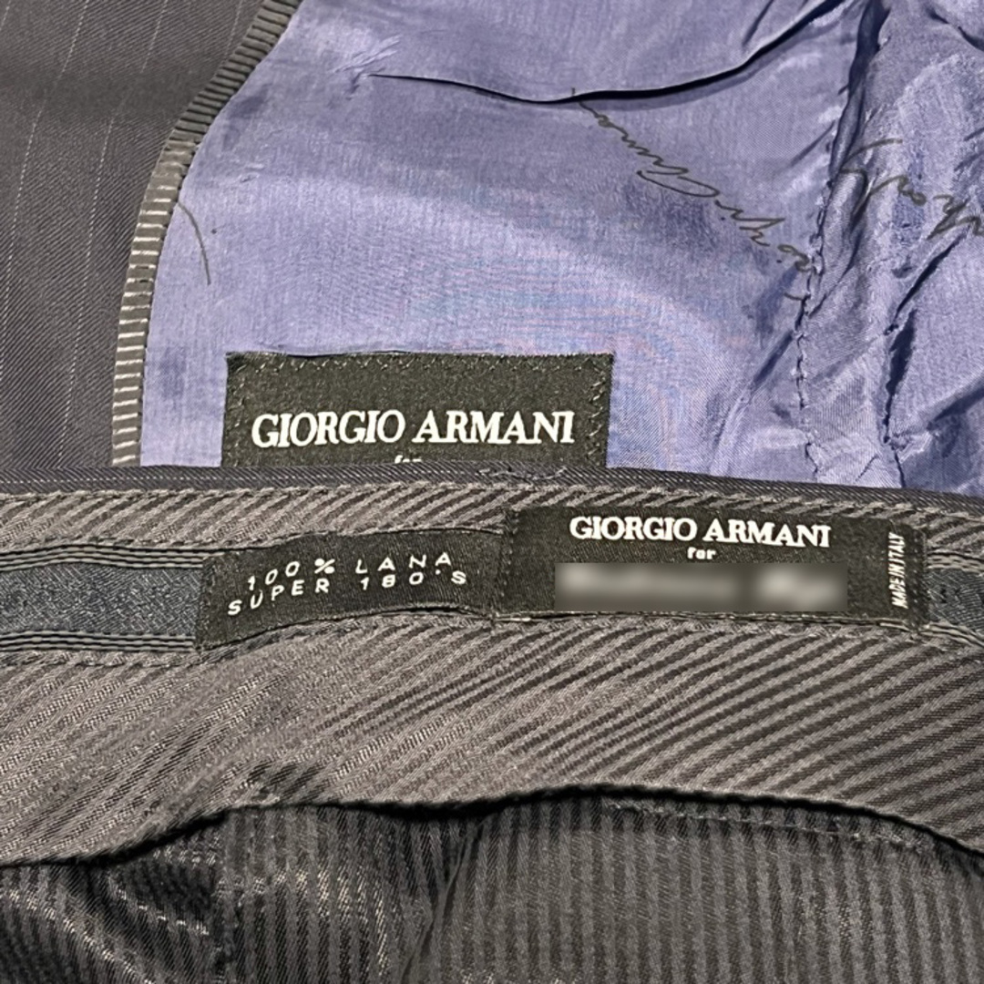 Giorgio Armani(ジョルジオアルマーニ)のGIORGIO ARMANI ジョルジオ アルマーニ ストライプ柄 SUPER 180’S ウール 2B シングル スーツ ネイビー size 52 メンズ 0EGC22 メンズのスーツ(セットアップ)の商品写真