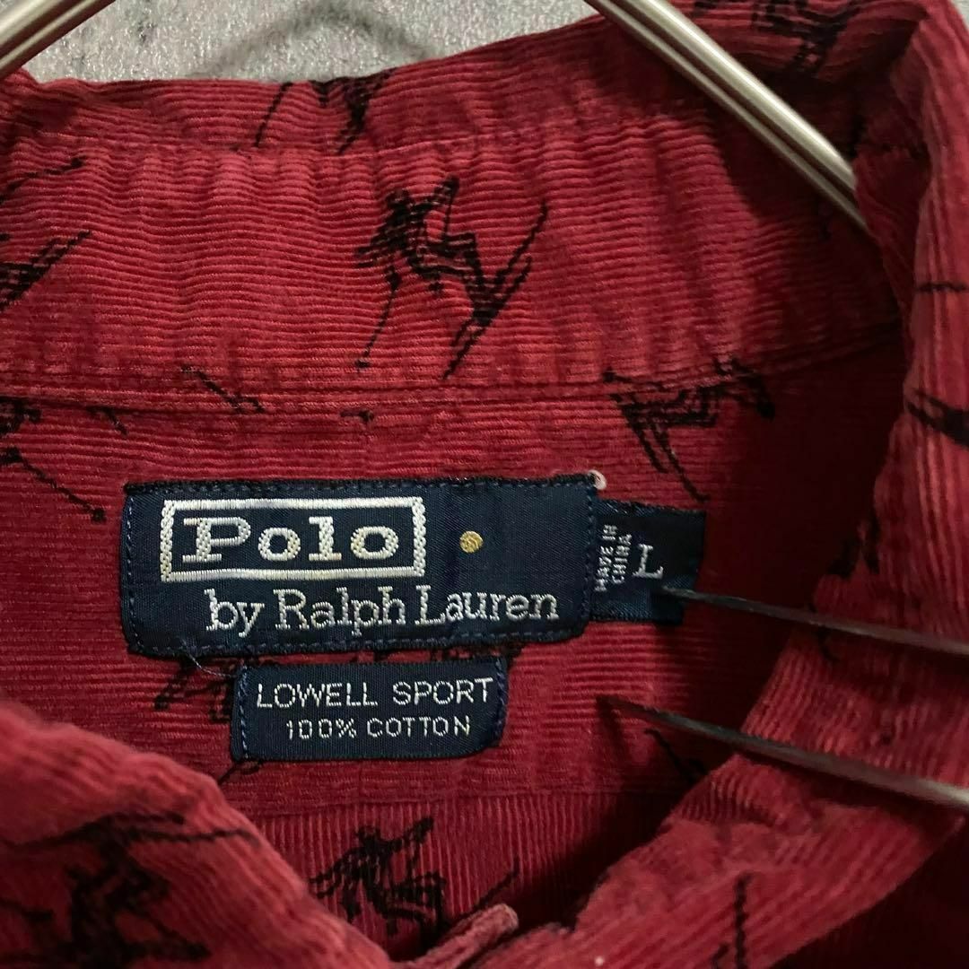 POLO RALPH LAUREN(ポロラルフローレン)の90s ラルフローレン　総柄シャツ　コーデュロイ　スキー　メンズL 赤　古着 メンズのトップス(シャツ)の商品写真