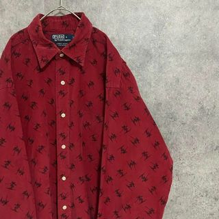 ポロラルフローレン(POLO RALPH LAUREN)の90s ラルフローレン　総柄シャツ　コーデュロイ　スキー　メンズL 赤　古着(シャツ)