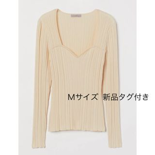 エイチアンドエム(H&M)のH&M リブニットトップス アイボリーＭ 新品タグ付き 完売 GU UNIQLO(ニット/セーター)