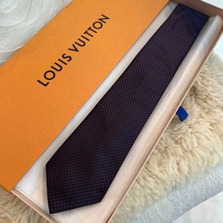 ルイヴィトン(LOUIS VUITTON)の☆新品同様☆ルイヴィトン ネクタイ ダミエ柄 ブラウンxネイビー 剣幅8cm(ネクタイ)