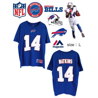 マジェスティック(Majestic)のNFL　バッファロー・ビルズ　ワトキンス　14　Tシャツ　L　青　USA古着(Tシャツ/カットソー(半袖/袖なし))