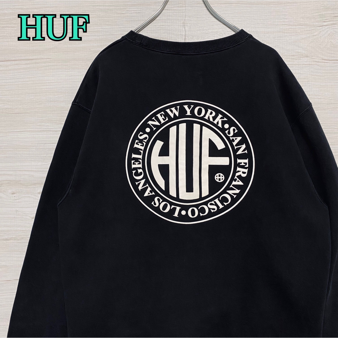 【希少デザイン】HUF ハフ　パーカー　両面プリント　ビッグロゴ　ストリート