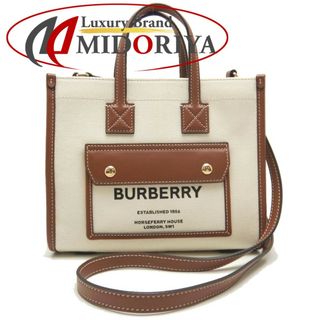 バーバリー(BURBERRY)のBURBERRY バーバリー ミニフレヤトート 80441431 トートバッグ コットンキャンバスxレザー  ナチュラル タン/251163【中古】(トートバッグ)