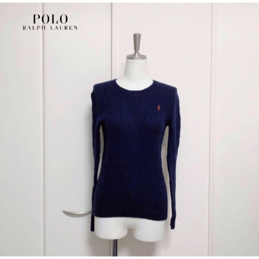 POLO RALPH LAUREN(ポロラルフローレン)のRALPH LAUREN ケーブル　ニット　クルーネック　カシミヤ　ネイビー　S レディースのトップス(ニット/セーター)の商品写真