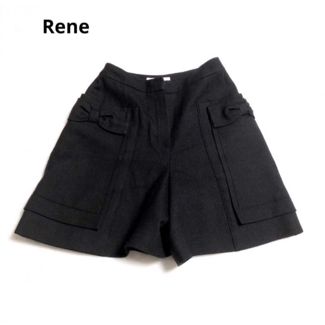 René(ルネ)のRene ルネ　リボン　ウール　ハーフ　パンツ　キュロット　ブラック　36 レディースのパンツ(キュロット)の商品写真