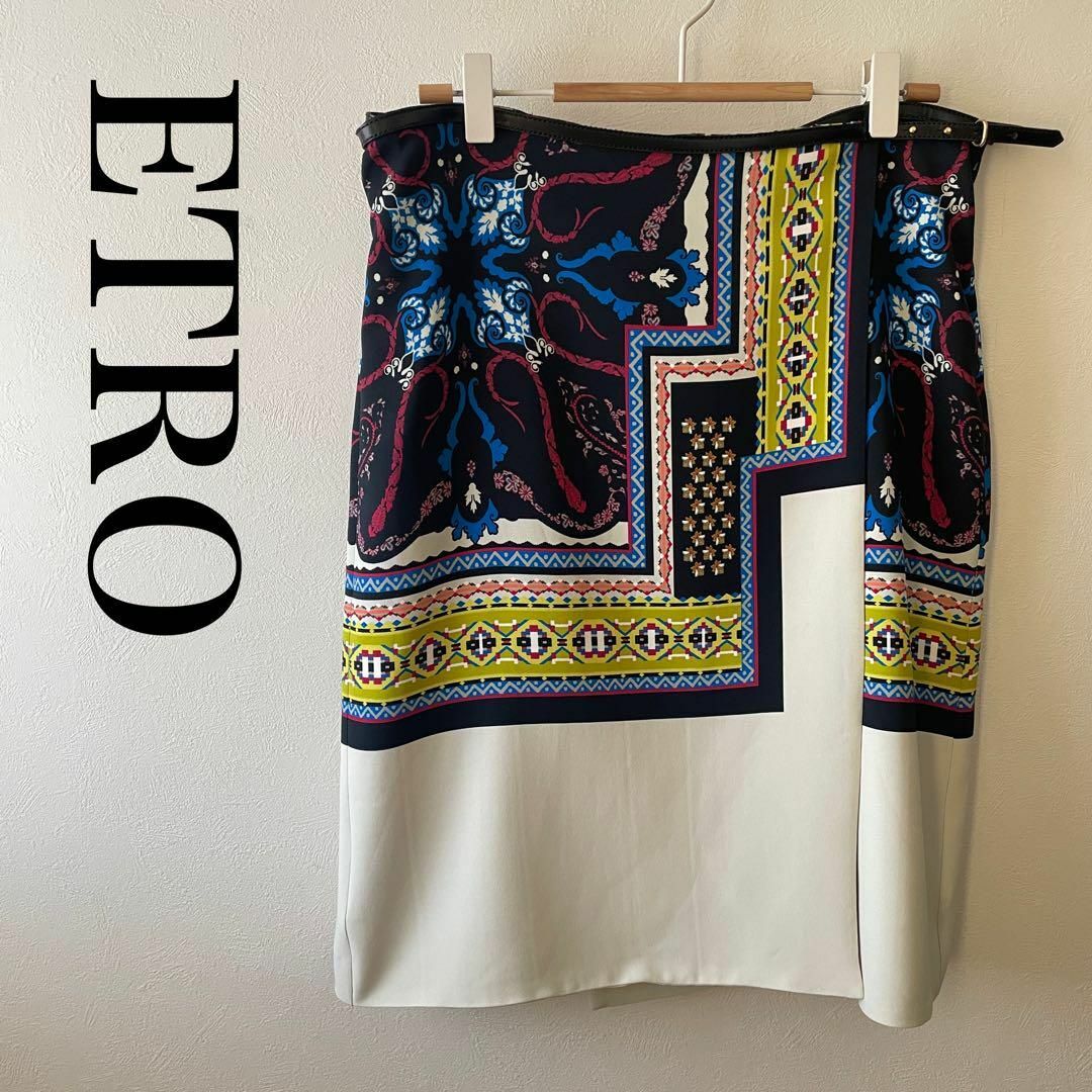 ETRO(エトロ)のETRO エトロ　牛革ベルト付　ラップ　総柄　スカート レディースのスカート(ひざ丈スカート)の商品写真