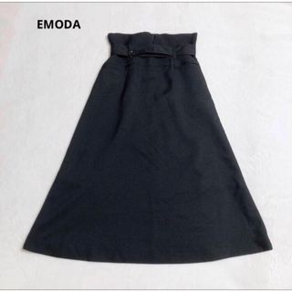 エモダ(EMODA)のEMODA エモダ　ハイウエスト　ベルト　フレア　スカート　ブラック　M(ロングスカート)