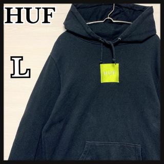 ハフ(HUF)の【希少】HUF ハフ パーカー センターワッペンロゴ ボックスロゴ ブラック L(パーカー)