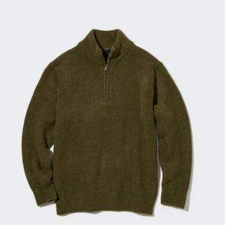 ユニクロ(UNIQLO)のユニクロ　スフレヤーンハーフジップセーター　XS カーキ　 セーター(ニット/セーター)