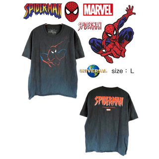マーベル(MARVEL)のSpider-Man　スパイダーマン　Tシャツ　L　黒　USA古着(Tシャツ/カットソー(半袖/袖なし))