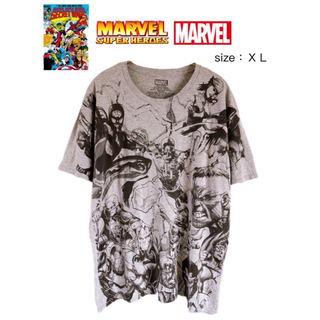マーベル(MARVEL)のMARVEL　ヒーロー集合　Tシャツ　XL　グレー　USA古着　オーバーサイズ(Tシャツ/カットソー(半袖/袖なし))