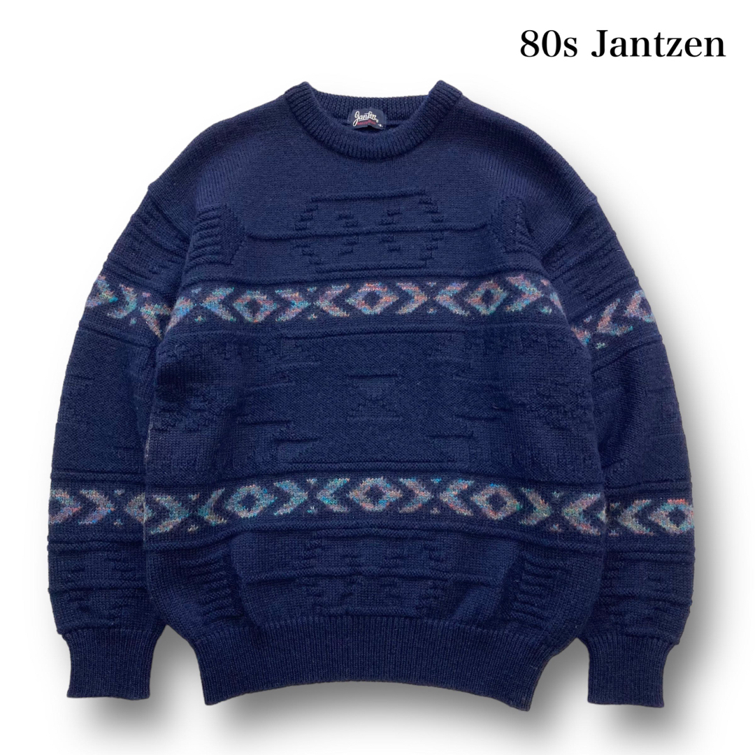 【JANTZEN】80s ジャンセン ヴィンテージ ニット ネイティヴ柄刺繍 MブランドJANTZEN