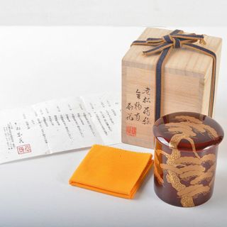 高速 割引 2025 西日本 中村恭蔵作 加賀蒔絵師 茶道具 老松蒔絵 R6568 M 共箱 金輪寺棗 工芸品
