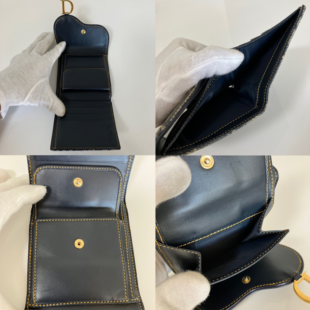 Dior クリスチャン ディオール サドル トロッター 二つ折り財布 ネイビー Dior クリスチャン ディオール サドル トロッター 二つ折り財布 ネイビー