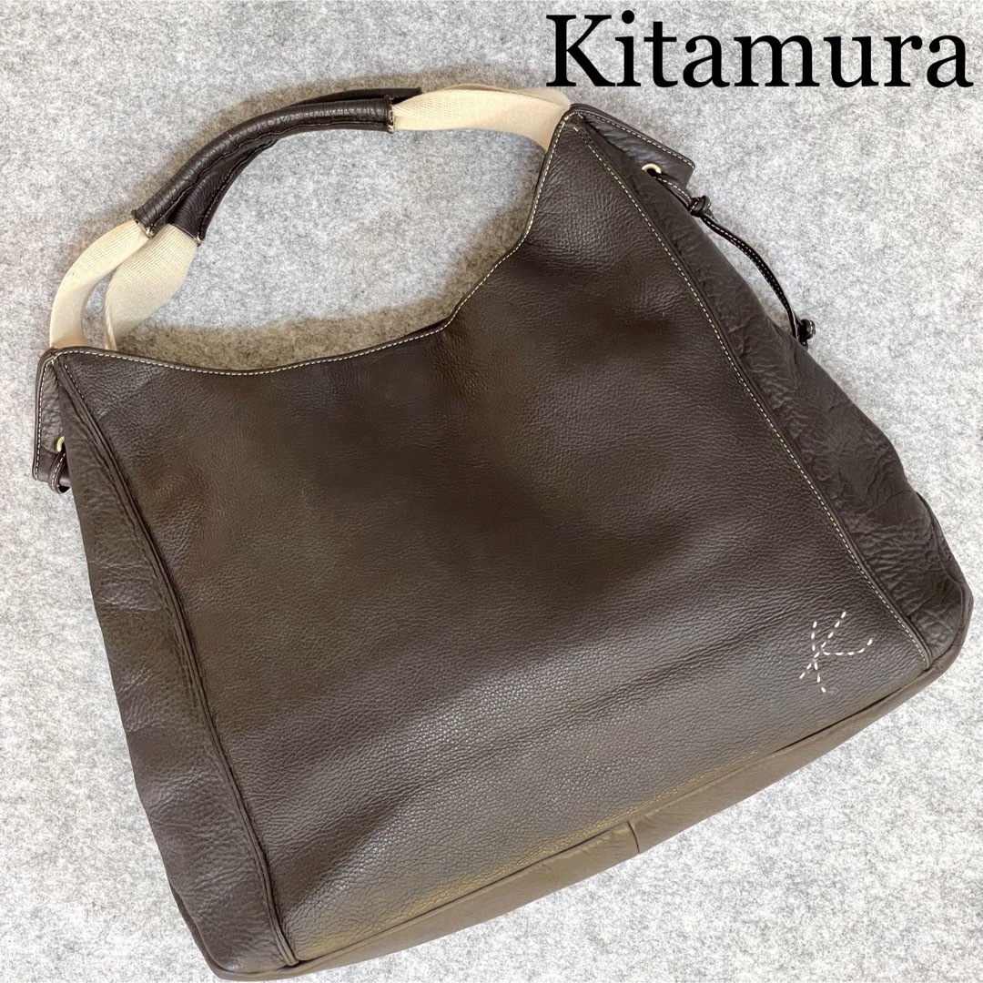 Kitamura - kitamura キタムラ トートバッグ ステッチロゴ レザー シボ