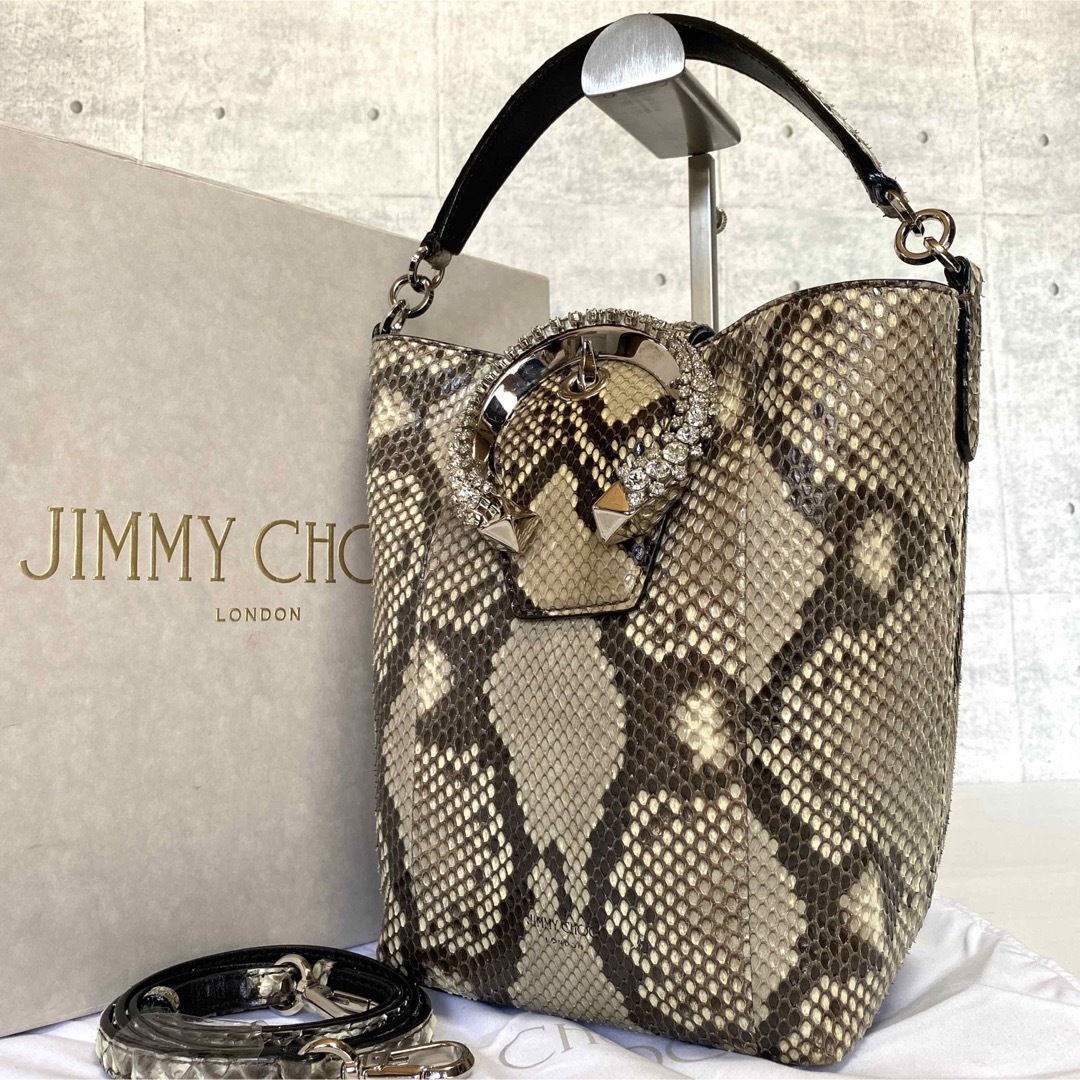 JIMMY CHOO(ジミーチュウ)の【美品】JIMMY CHOO MADELINE パイソン 2WAY ハンドバッグ レディースのバッグ(ショルダーバッグ)の商品写真