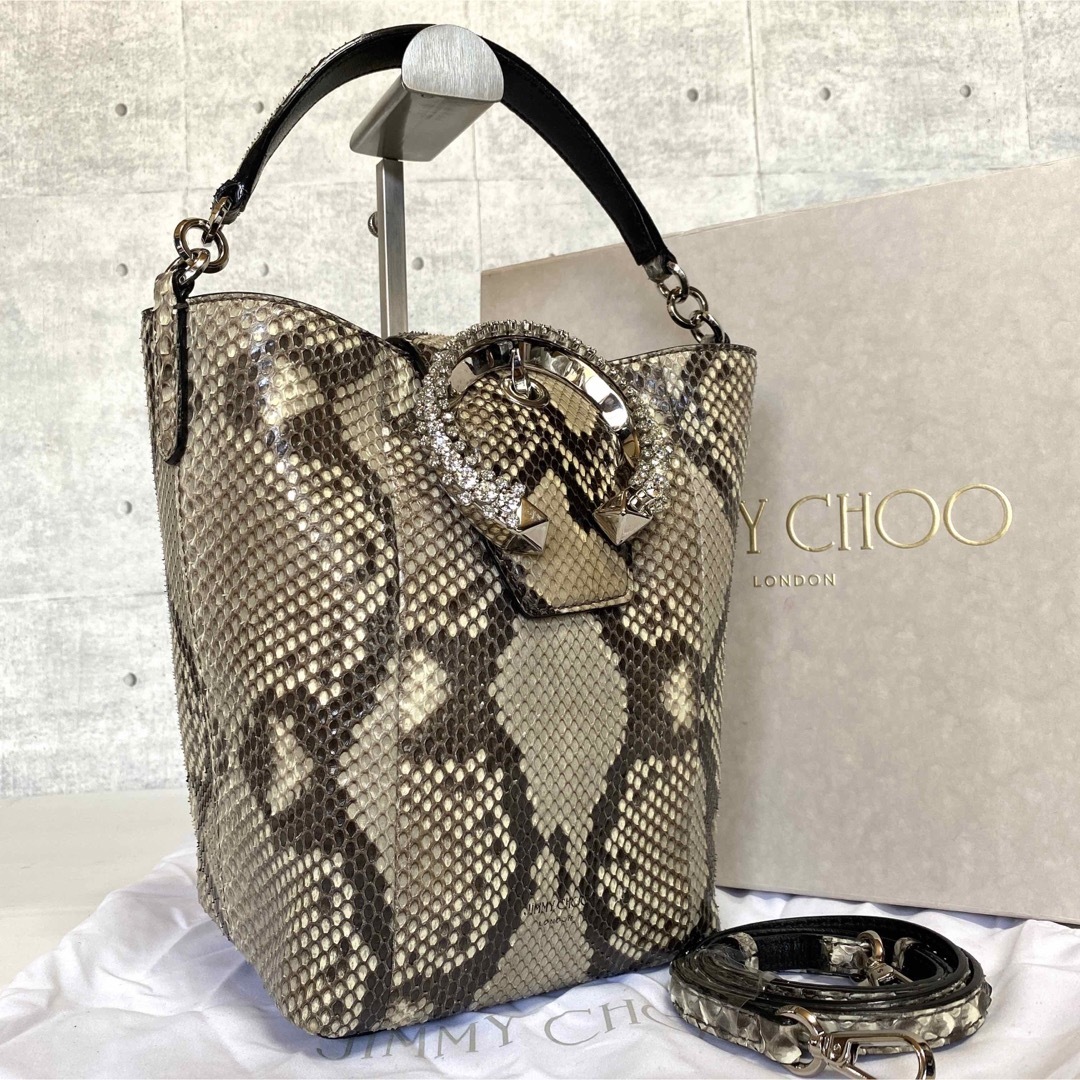 JIMMY CHOO(ジミーチュウ)の【美品】JIMMY CHOO MADELINE パイソン 2WAY ハンドバッグ レディースのバッグ(ショルダーバッグ)の商品写真