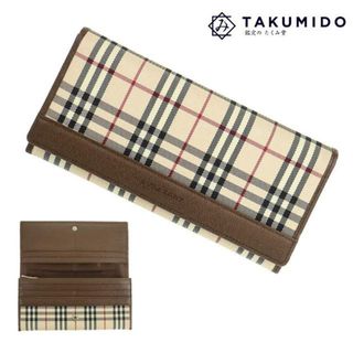 バーバリー(BURBERRY)のバーバリー 二つ折り長財布 中古 ノバチェック ベージュ ブラウン キャンバス レザー BURBERRY 【中古】 | ロングウォレット 茶色 ノヴァチェック シンプル Aランク(財布)