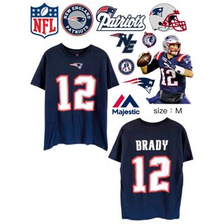 マジェスティック(Majestic)のNFL　ペイトリオッツ　トム・ブレイディ　12　Tシャツ　M　ネイビー(Tシャツ/カットソー(半袖/袖なし))