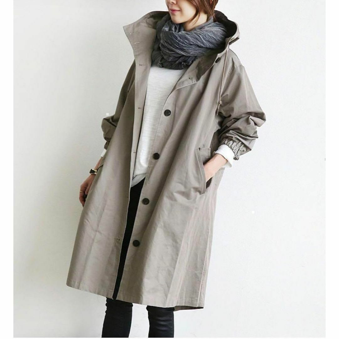 ネイビー　ロングコート　秋　冬　コート 4Ｌ 大きいサイズ　フード付き　韓国 レディースのジャケット/アウター(ロングコート)の商品写真