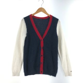 トミーヒルフィガー(TOMMY HILFIGER)の〇〇TOMMY HILFIGER トミーヒルフィガ レディース Vネックカーディガン サイズM レッド×ブルーｘホワイト(カーディガン)