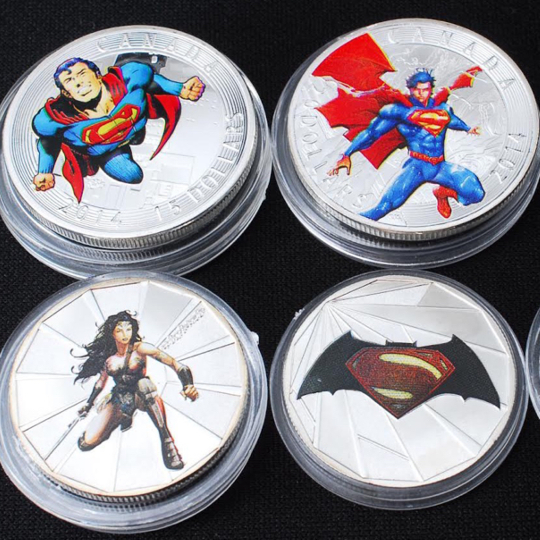 MARVEL(マーベル)のエリザベス女王　スーパーマン　スーパーウーマン銀鍍金クラウンコイン4枚セット エンタメ/ホビーの美術品/アンティーク(貨幣)の商品写真