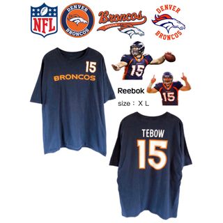 リーボック(Reebok)のNFL　ブロンコス　ティーボウ　15　Tシャツ　XL　ネイビー　USA古着(Tシャツ/カットソー(半袖/袖なし))