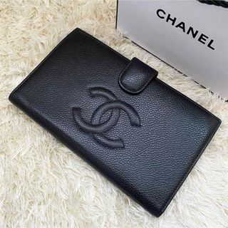 CHANEL　長財布　シャネル　ココマーク　がま口　キャビアスキン　カーキサイフ