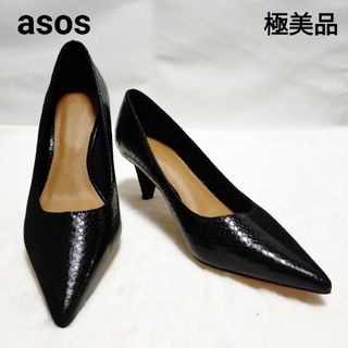 エイソス(asos)の【極美品】asos エイソス 異素材 ポインテッドトゥ 黒 パンプス 26cm(ハイヒール/パンプス)