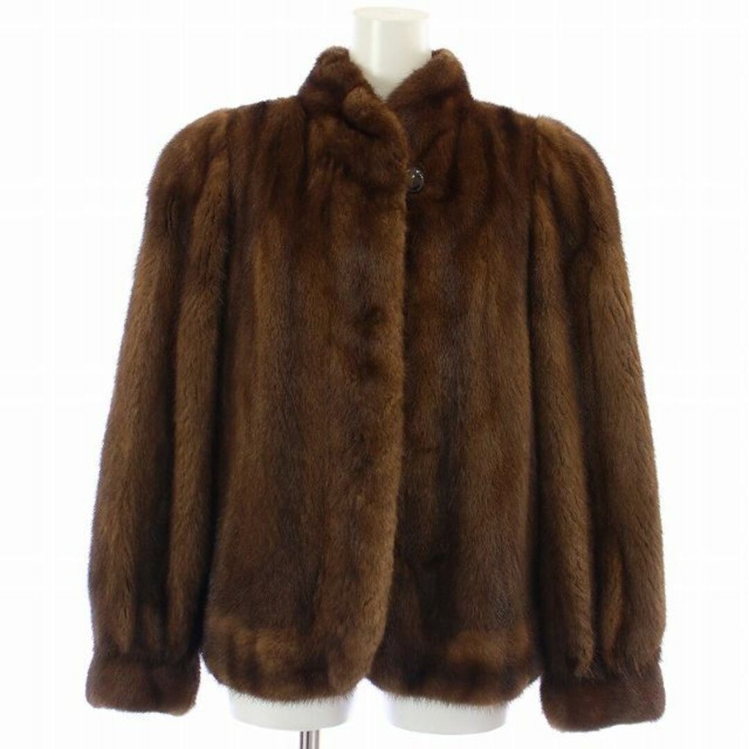 ノーブランド コート ジャケット ショート ミンクファー 毛皮 S ブラウン約60cm袖丈