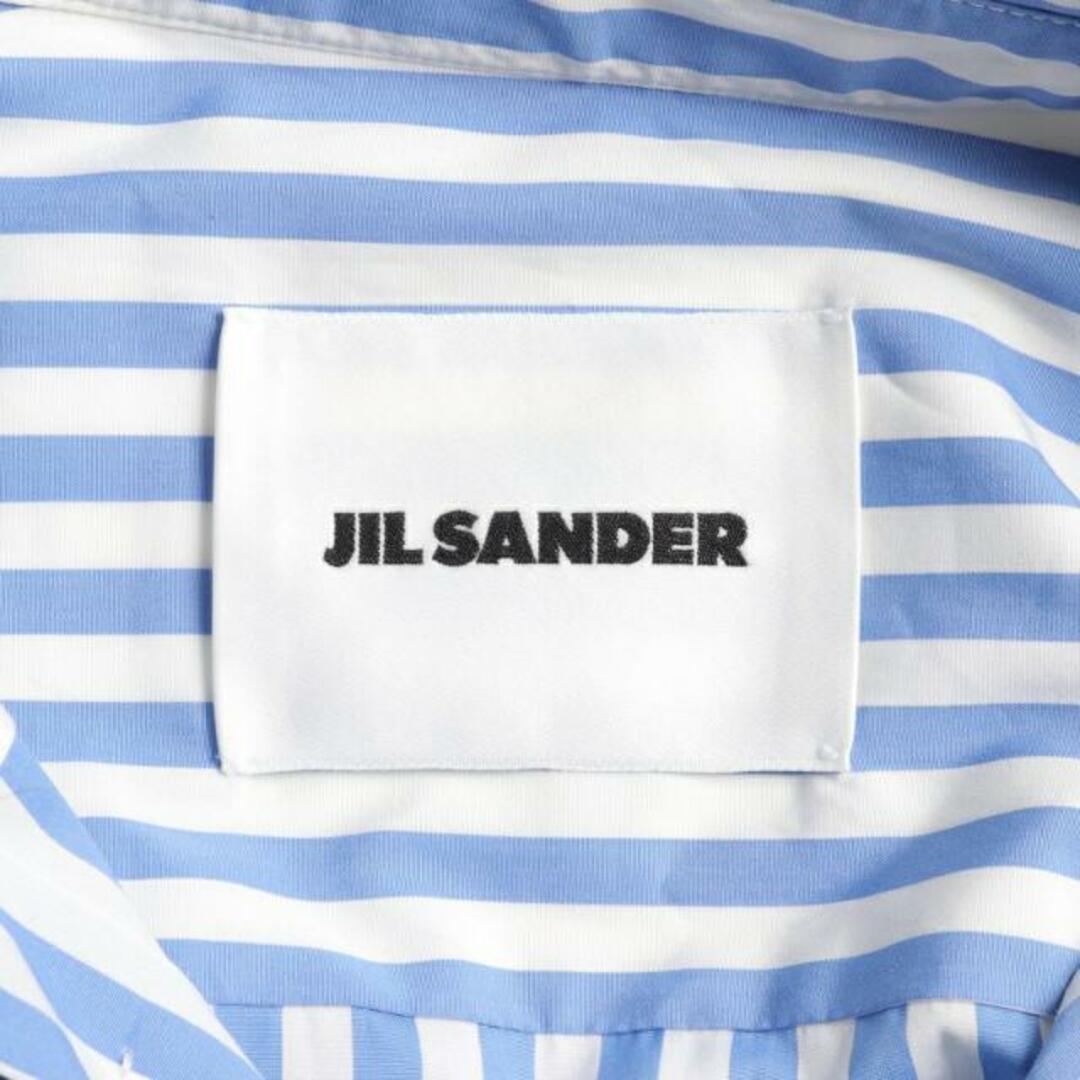 Jil Sander(ジルサンダー)の 変形 シャツワンピース ストライプ コットン ブルーグレー ホワイト レディースのワンピース(ロングワンピース/マキシワンピース)の商品写真