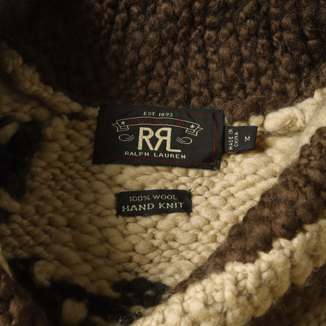 RRL ダブルアールエル サイズ:M ロデオ ハンドニット ショールカラー カウチン セーター ベージュ ブラウン ラルフローレン トップス  カーディガン アメカジ カジュアル ブランド【メンズ】【中古】