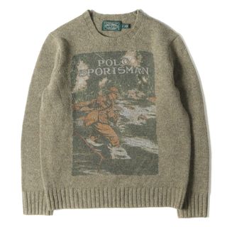 ラルフローレン(Ralph Lauren)の美品 RALPH LAUREN ラルフローレン ニット サイズ:S POLO COUNTRY ポロカントリー フィッシャーマン プリント ウール ニット セーター カーキ トップス 長袖 アメカジ カジュアル ブランド【メンズ】【中古】(ニット/セーター)