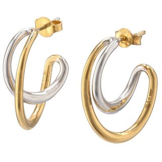 シャルロット シェネ CHARLOTTE CHESNAIS フーフピアス MINI INITIAL HOOP EARRINGS ツートン イニシャルロゴ スターリングシルバー 18Kヴェルメイユ 2023年秋冬新作 19BO080VEAR 0001 0003(ピアス)