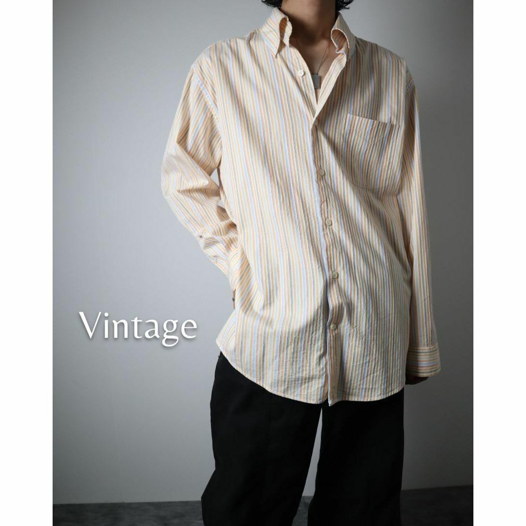 ART VINTAGE(アートヴィンテージ)の【vintage】ペールトーン ストライプ ボタンダウン 綿 ルーズ 長袖シャツ メンズのトップス(シャツ)の商品写真