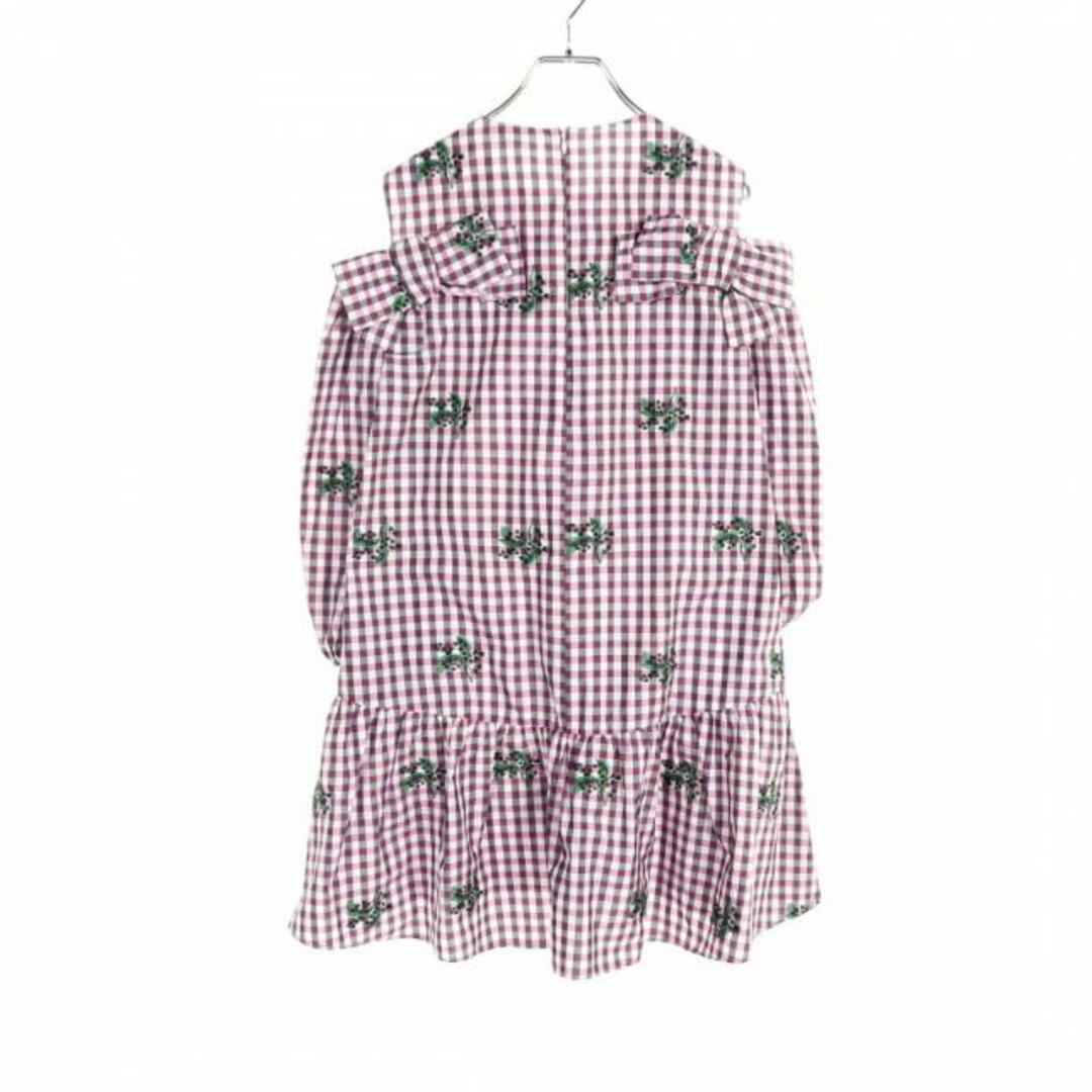 RED VALENTINO(レッドヴァレンティノ)のリボンディテール MAY LILYモチーフ ギンガム タフタ ドレス ワンピース ライトパープル マルチカラー レディースのワンピース(ひざ丈ワンピース)の商品写真