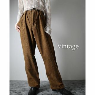 アートヴィンテージ(ART VINTAGE)の【vintage】2タック ワイド ルーズ 肉厚 コーデュロイパンツ 茶 W40(チノパン)