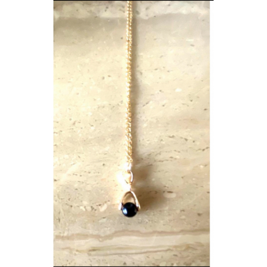 黒水晶　モリオン　天然石　6㎜　ネックレス　サージカルチェーン付き ハンドメイドのアクセサリー(ネックレス)の商品写真