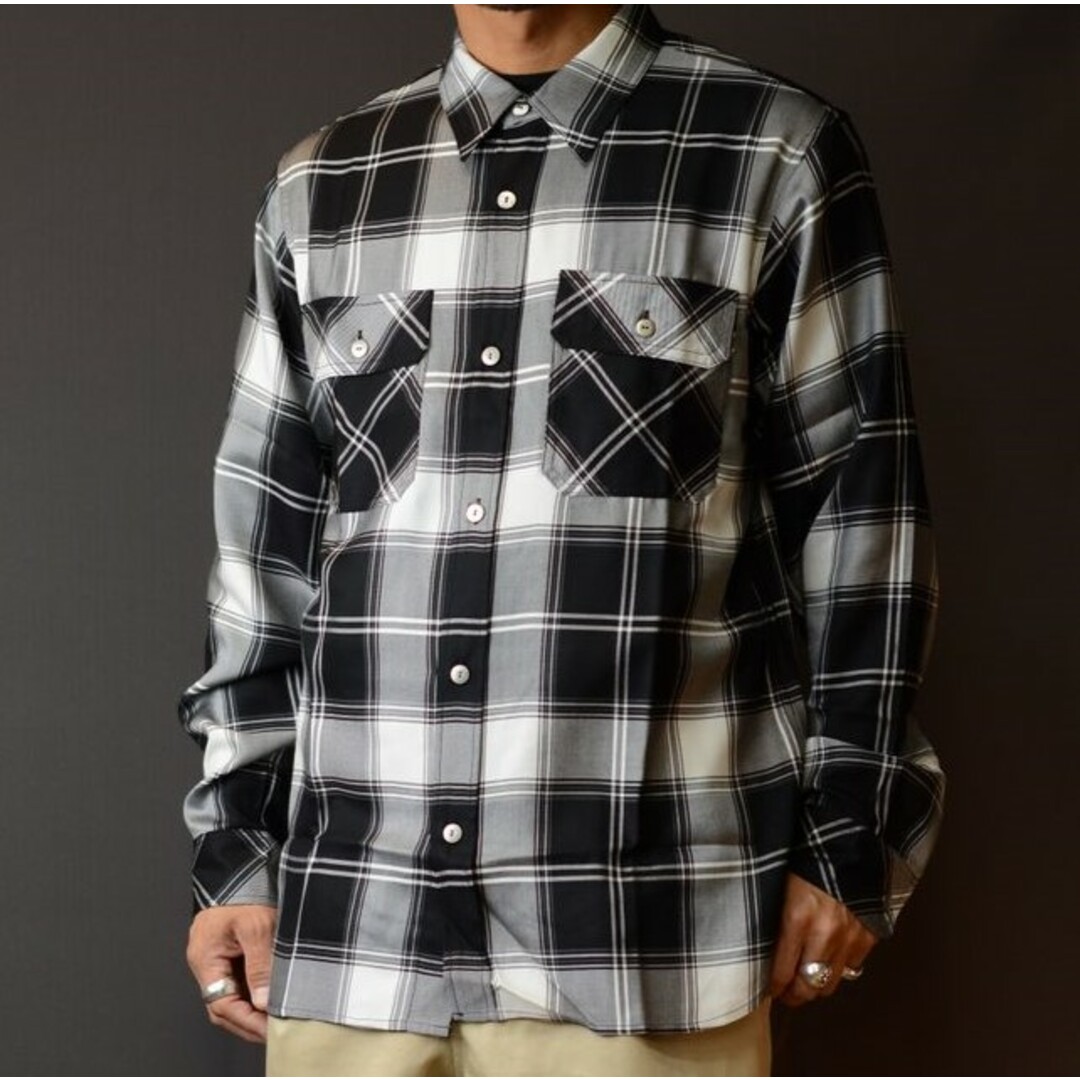 ISAMUKATAYAMA BACKLASH(イサムカタヤマバックラッシュ)のISAMU KATAYAMA BACKLASH イサムカタヤマバックラッシュ 23SS 日本製 RAYON ORIGINAL CHECK SHIRT L/S レーヨンチェックシャツ 2050-01 L BLACK 長袖 トップス【中古】【ISAMU KATAYAMA BACKLASH】 メンズのトップス(シャツ)の商品写真