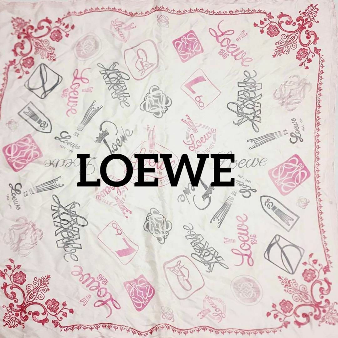 MercatoPecora★LOEWE★ スカーフ シフォン ロゴ 冠 シルク ピンク