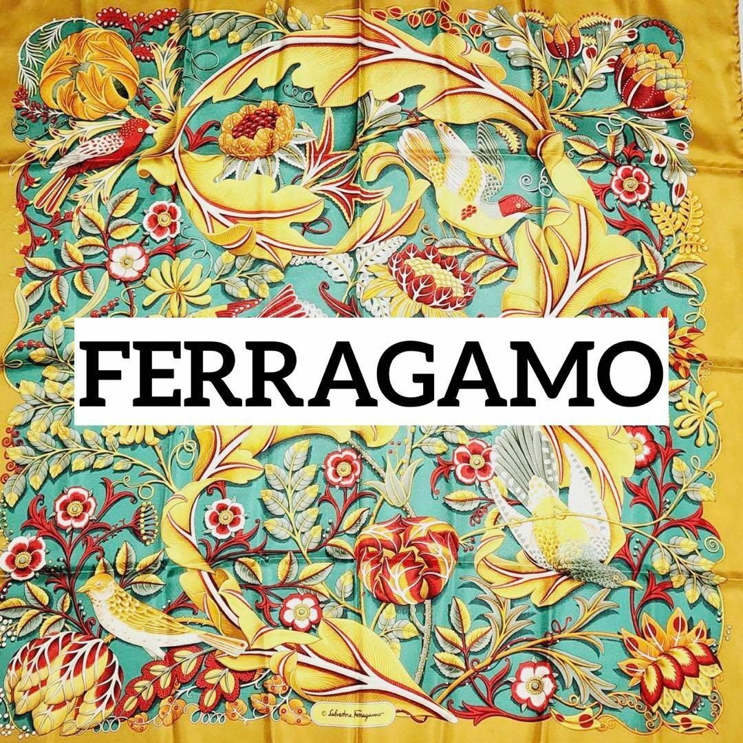 Salvatore Ferragamo - 美品 ☆FERRAGAMO☆ スカーフ 大判 鳥 花